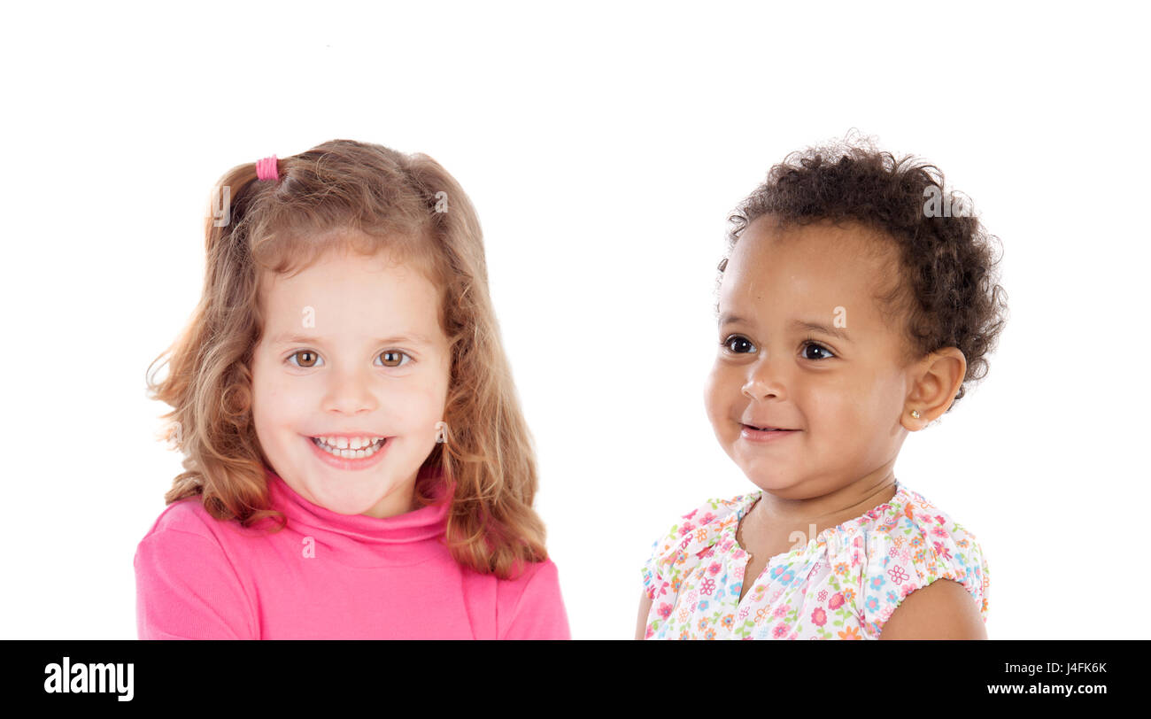 Couple of children isolated on a white background Stock Photo - Alamy