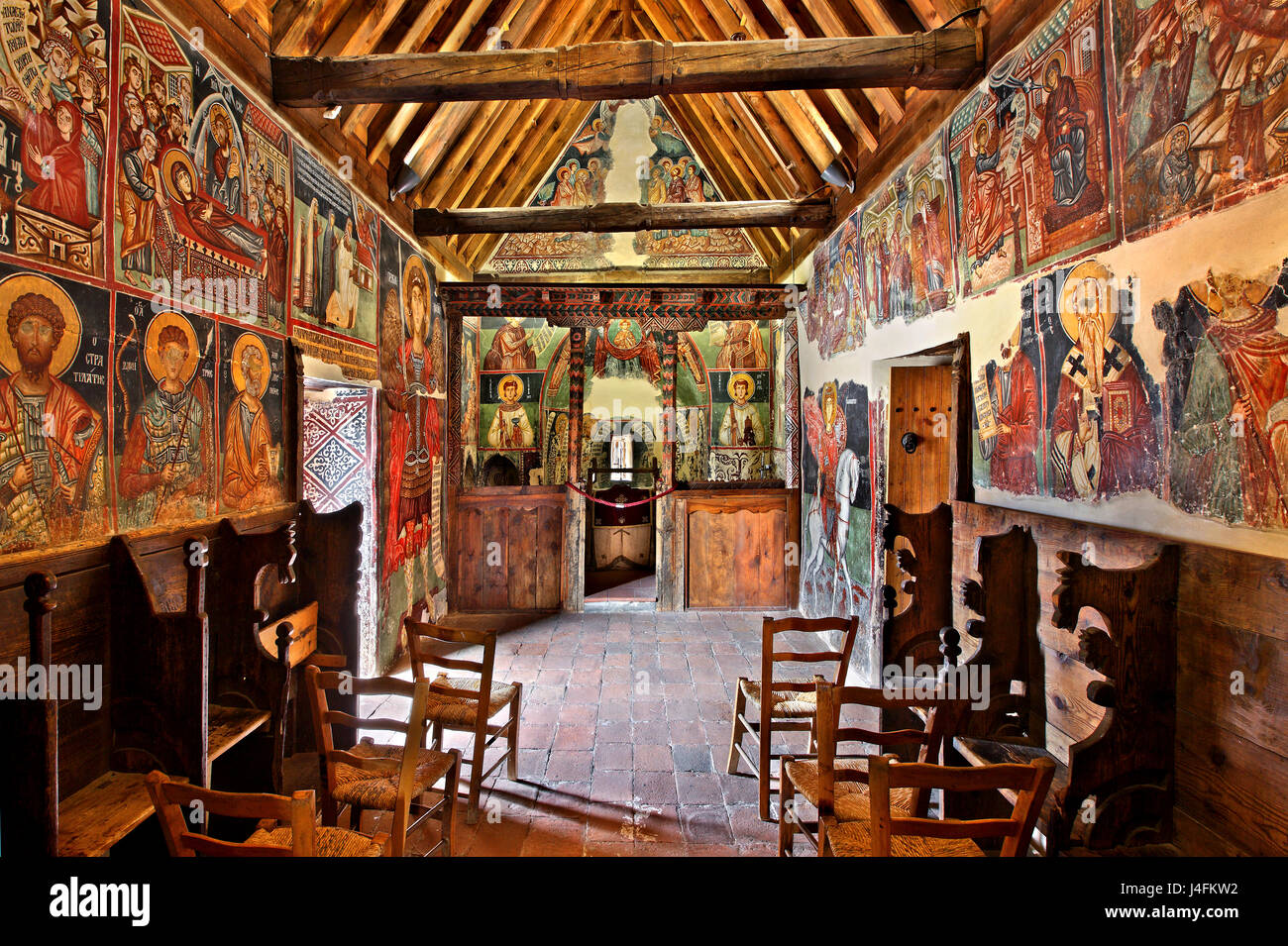 Inside the church of Archangel Michael (World Heritage Site by UNESCO)  at Pedoulas village, Troodos mountain, Cyprus Stock Photo