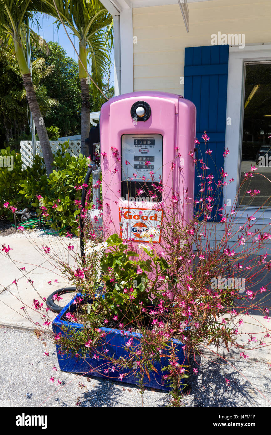 Old pink gas pump in Boca Grande on Gasparilla Island in Florida Stock Photo