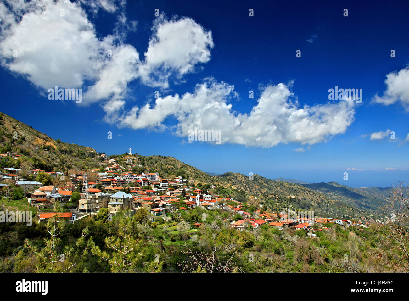 Pedoulas village, Marathasa (or 'Myrianthousa') valley, Troodos mountain, Cyprus. Stock Photo