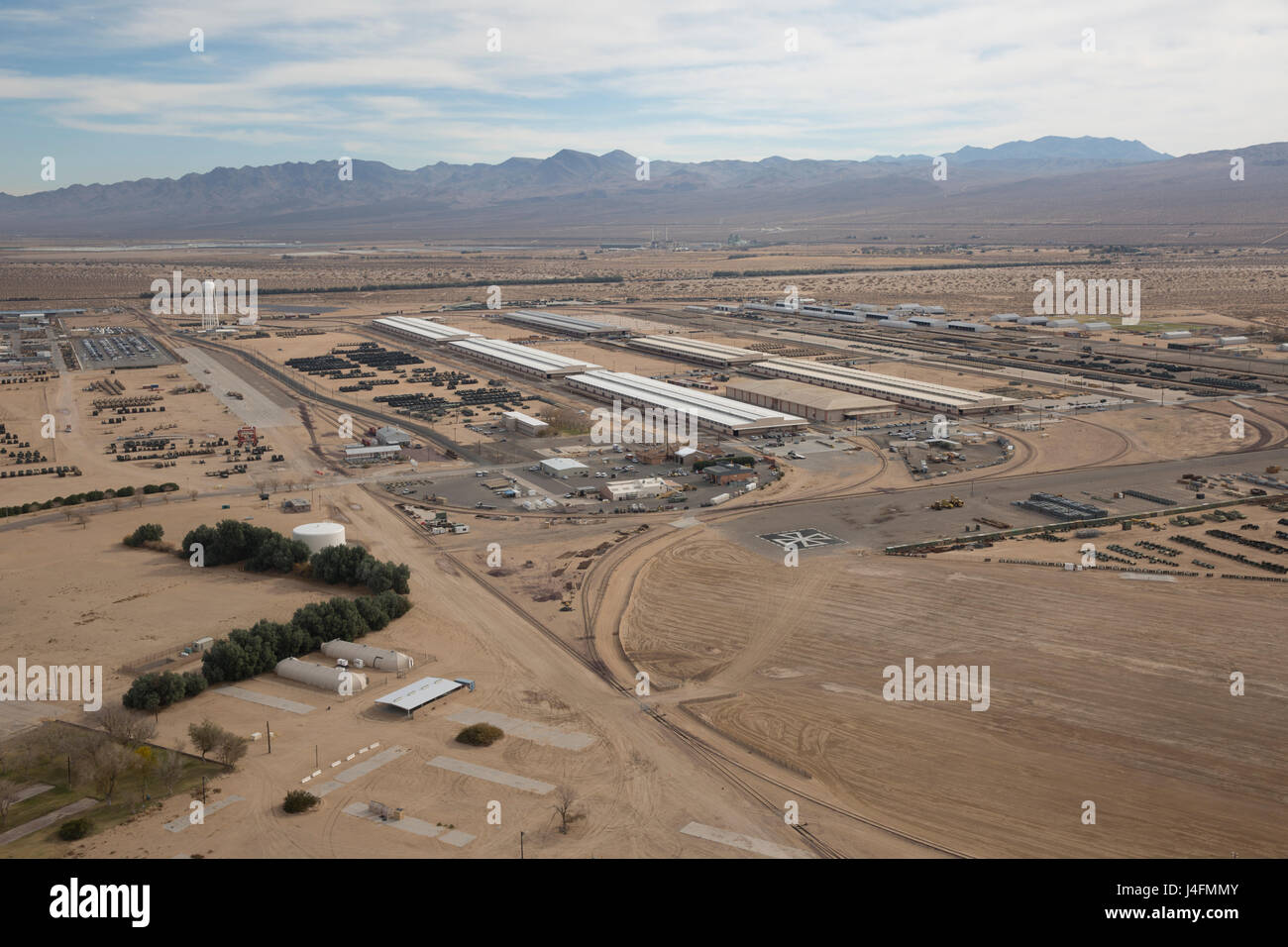 Aerial view of Marine Corps Logistics Base Barstow's Yermo Annex and