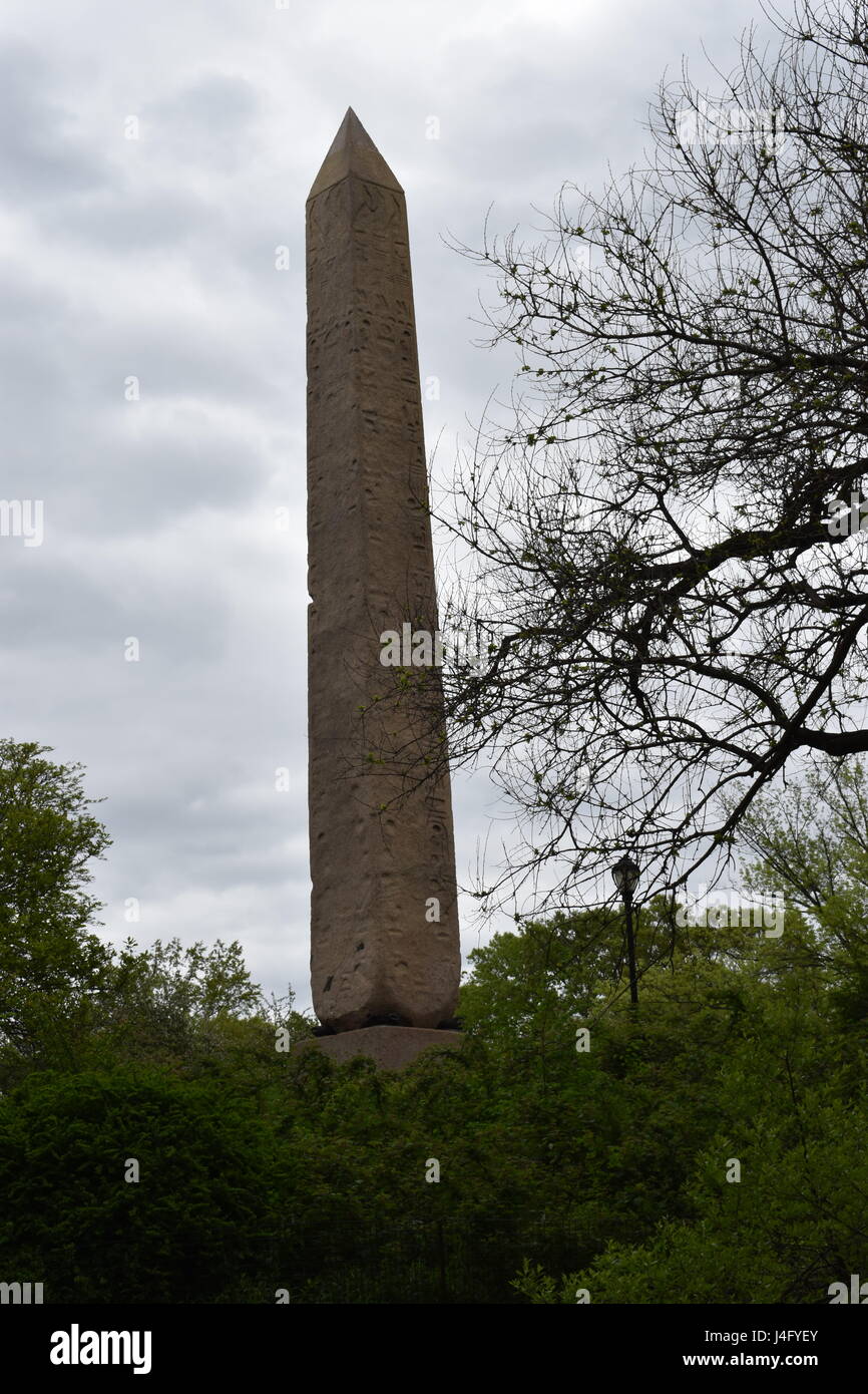 Egyptian Obelisk in Central Park Standing Glorious. It is the Oldest Man-Made Object in Central Park, and the Oldest Outdoor Monument in New York City Stock Photo