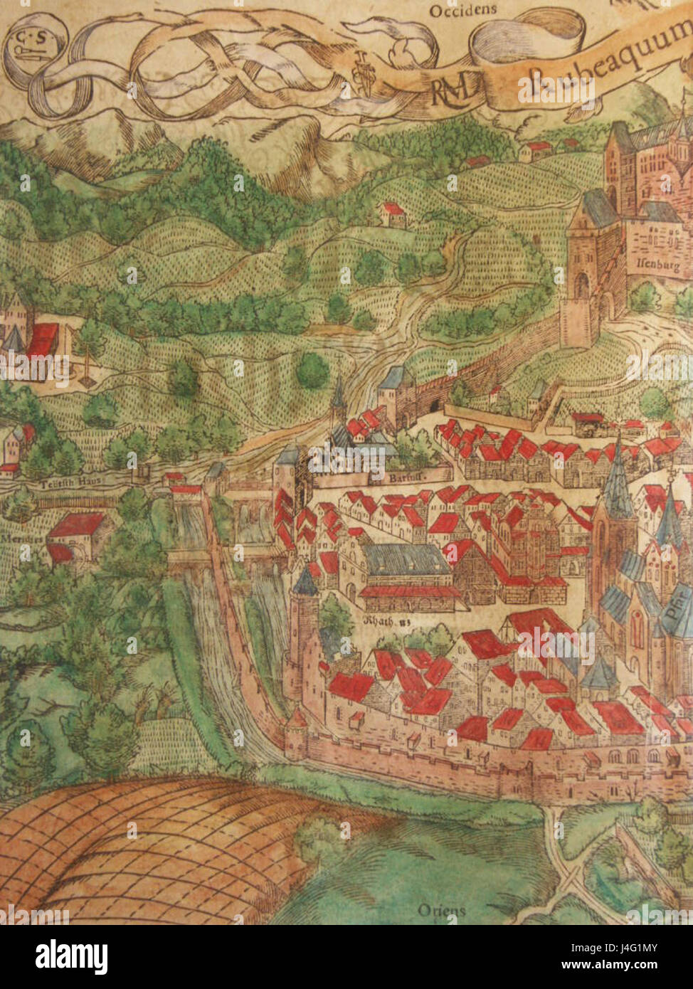 This title refers to a historical record or map of Rufach in Alsace, a region in northeastern France, from around the year 1600. It is an important reference for the local history and geography of the time. Stock Photo