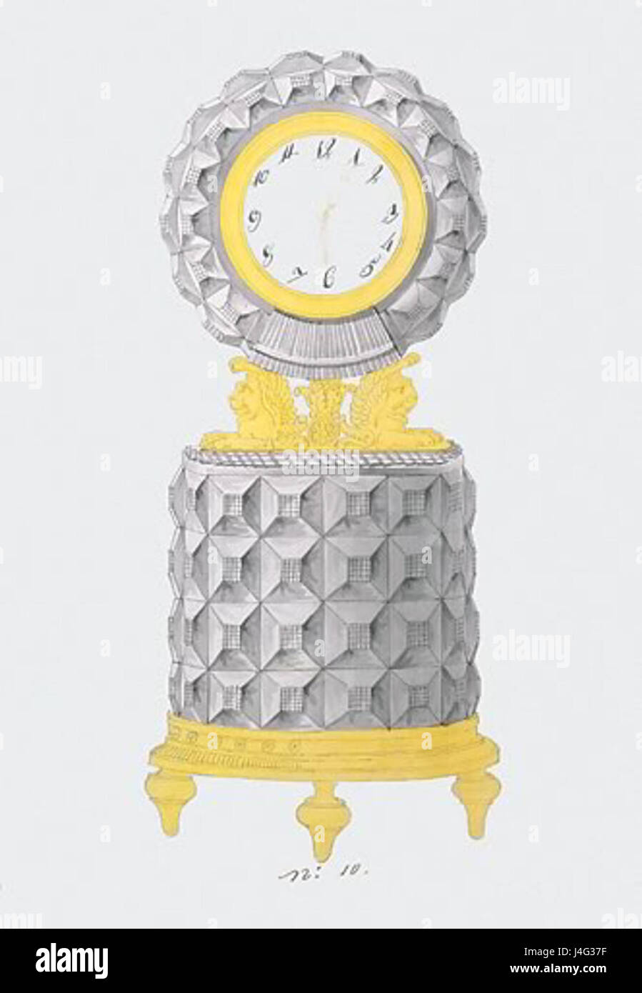 The sketch features a clock designed in the French Empire style, with ...