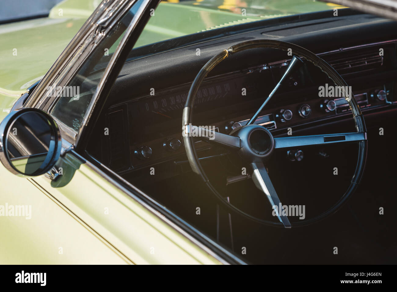 Closeup View Of A Classic Vintage Car Dashboard And Interior Details