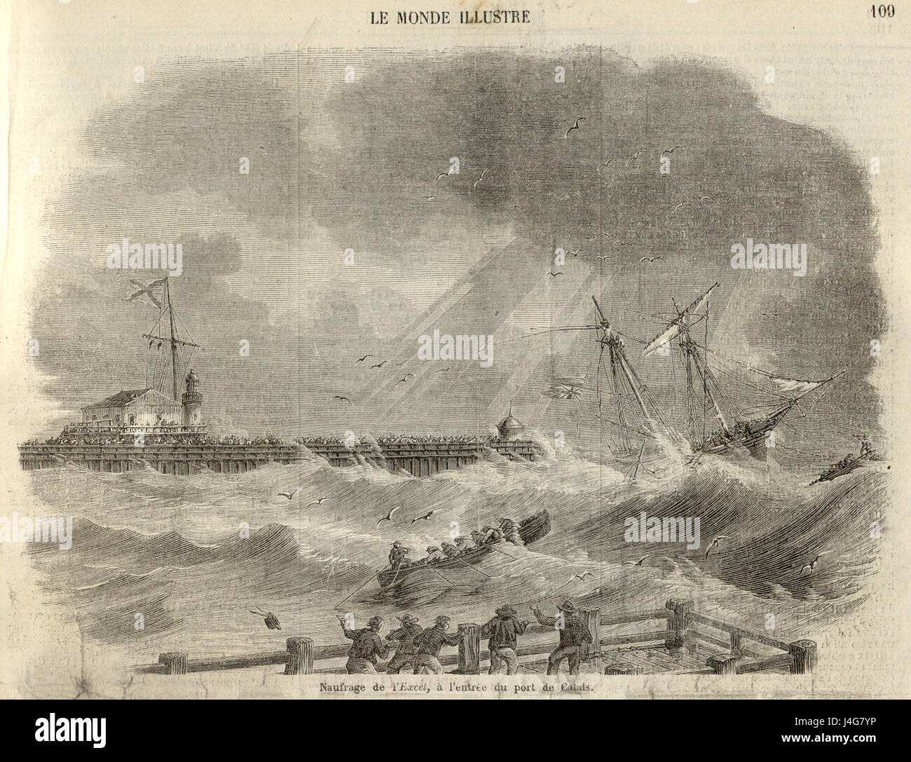 Sinking of the ship excel in Calais 1858 Stock Photo