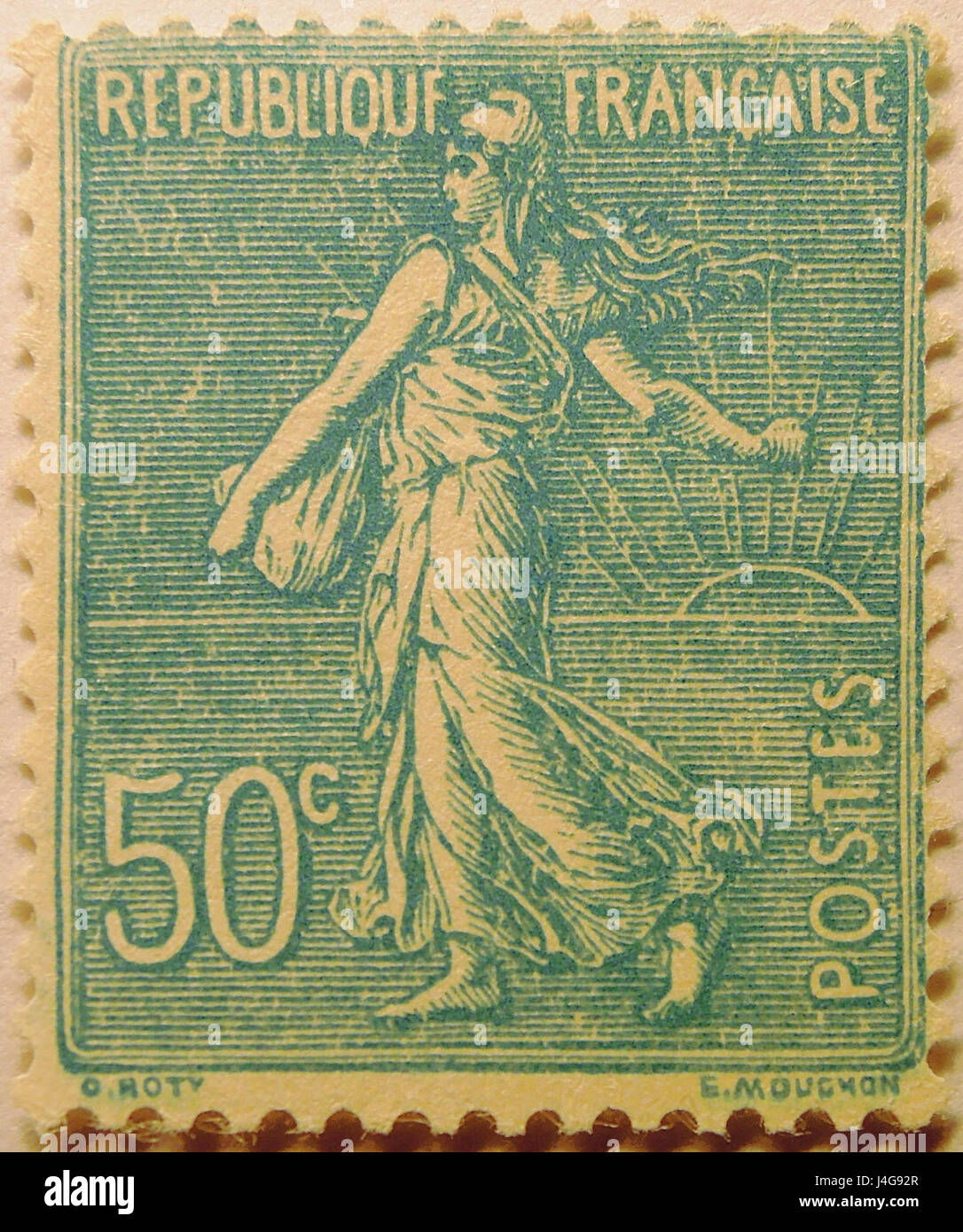 Semeuse 1921   50 centimes Bleu Stock Photo