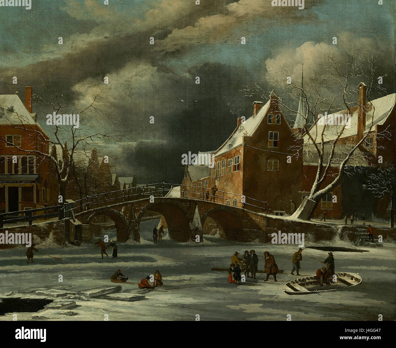 SB 5733 Het Spui en de Nieuwezijds Voorburgwal in de winter De Nieuwezijds Voorburgwal gezien vanaf het Spui met rechts het Begijnhof Stock Photo