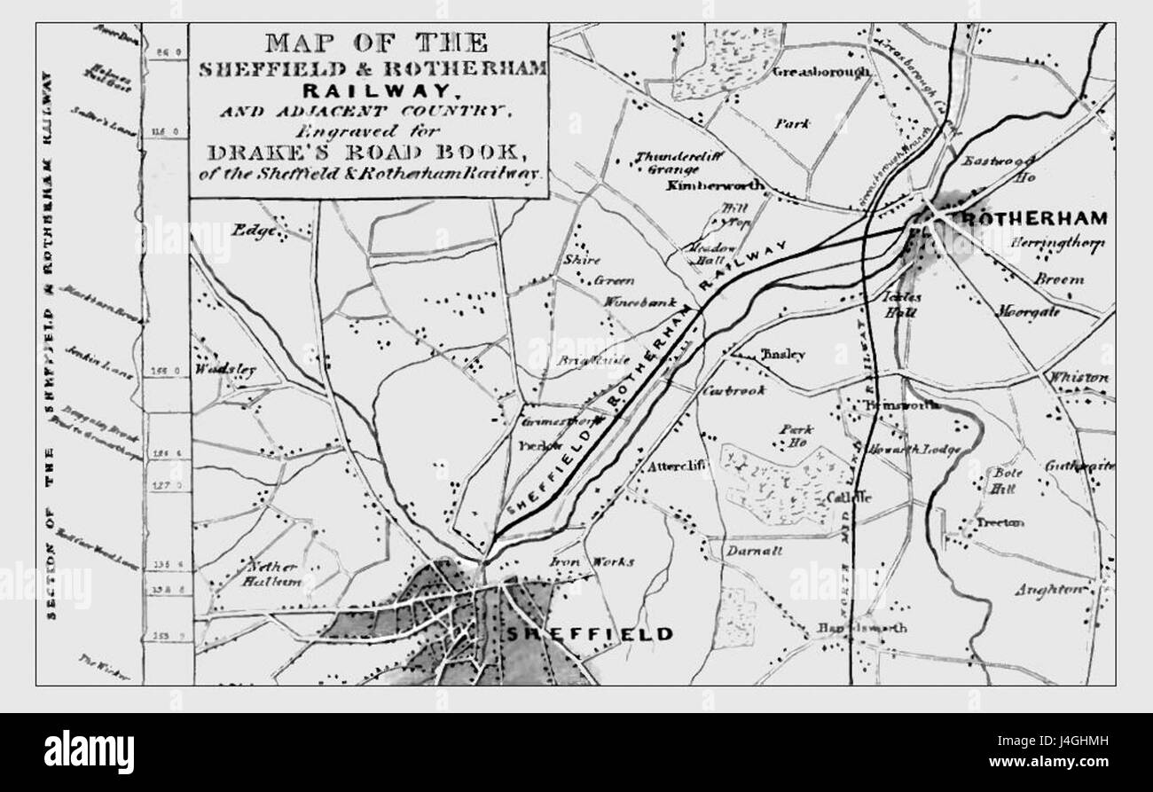 Sheffield and Rotherham Railway Map 1840 Stock Photo