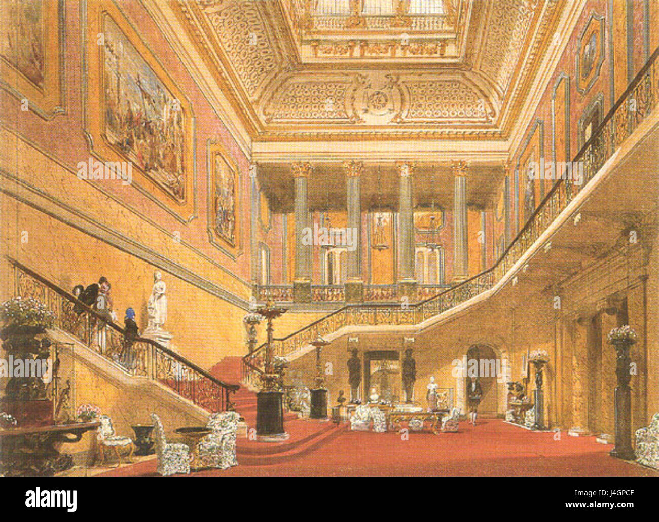 Stafford House central hall and principal staircase by Joseph Nash 1850 Stock Photo
