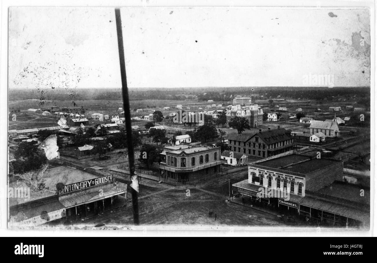 The southeast corner of Denton Square is a notable location in the city of Denton, Texas. It is characterized by its proximity to important local buildings and serves as a central point in the town's layout. Stock Photo