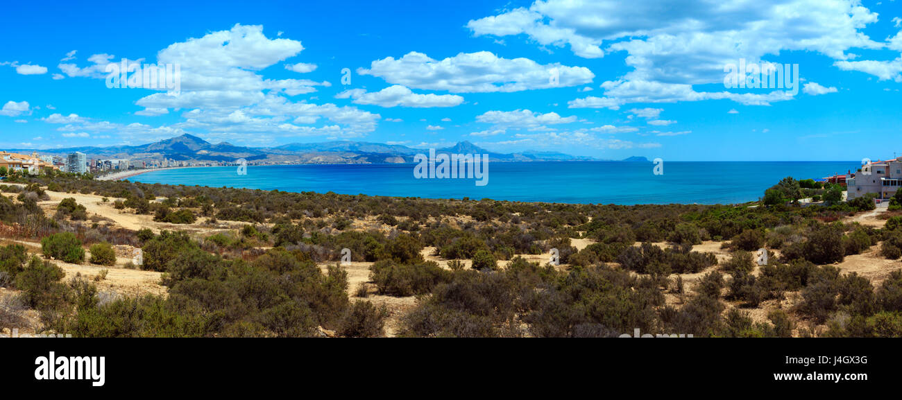 Benidorm city coast summer view (Costa Blanca, Alicante, Spain). Two shots stitch panorama. Stock Photo