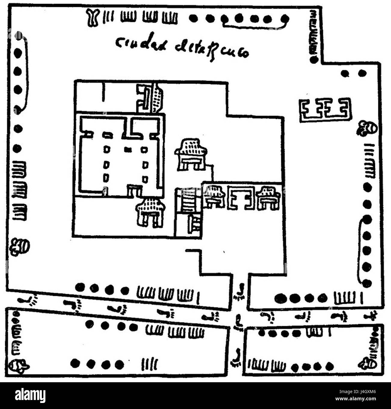 Texcoco Aztec Metric System Codex Humboldt black and white detail Fragment VI Stock Photo
