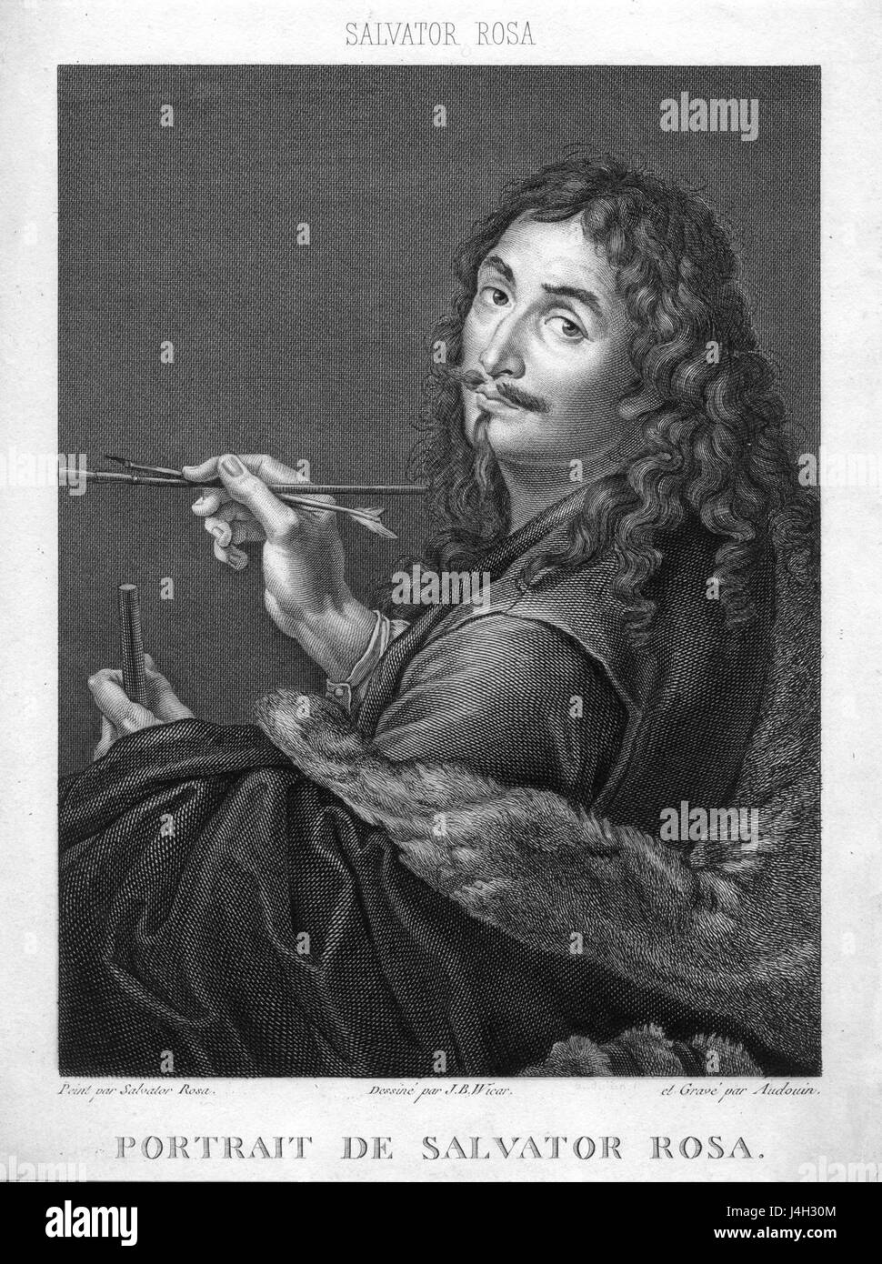 Salvator Rosa was an Italian Baroque painter, poet, and printmaker, known for his dramatic landscapes and scenes of the supernatural. His works contributed to the development of the Baroque style and showcased both his artistic skill and his deep interest in nature and mythology. Stock Photo