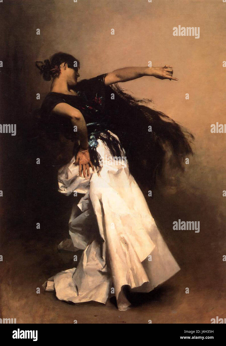 This painting by John Singer Sargent portrays a Spanish dancer in a traditional costume. The work highlights Sargentâ€™s skill in capturing movement and cultural themes through portraiture. Stock Photo