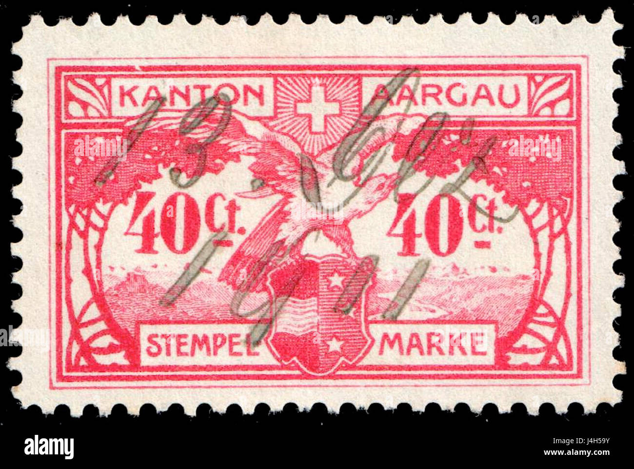Switzerland Aargau 1908 revenue 40c   10C Stock Photo
