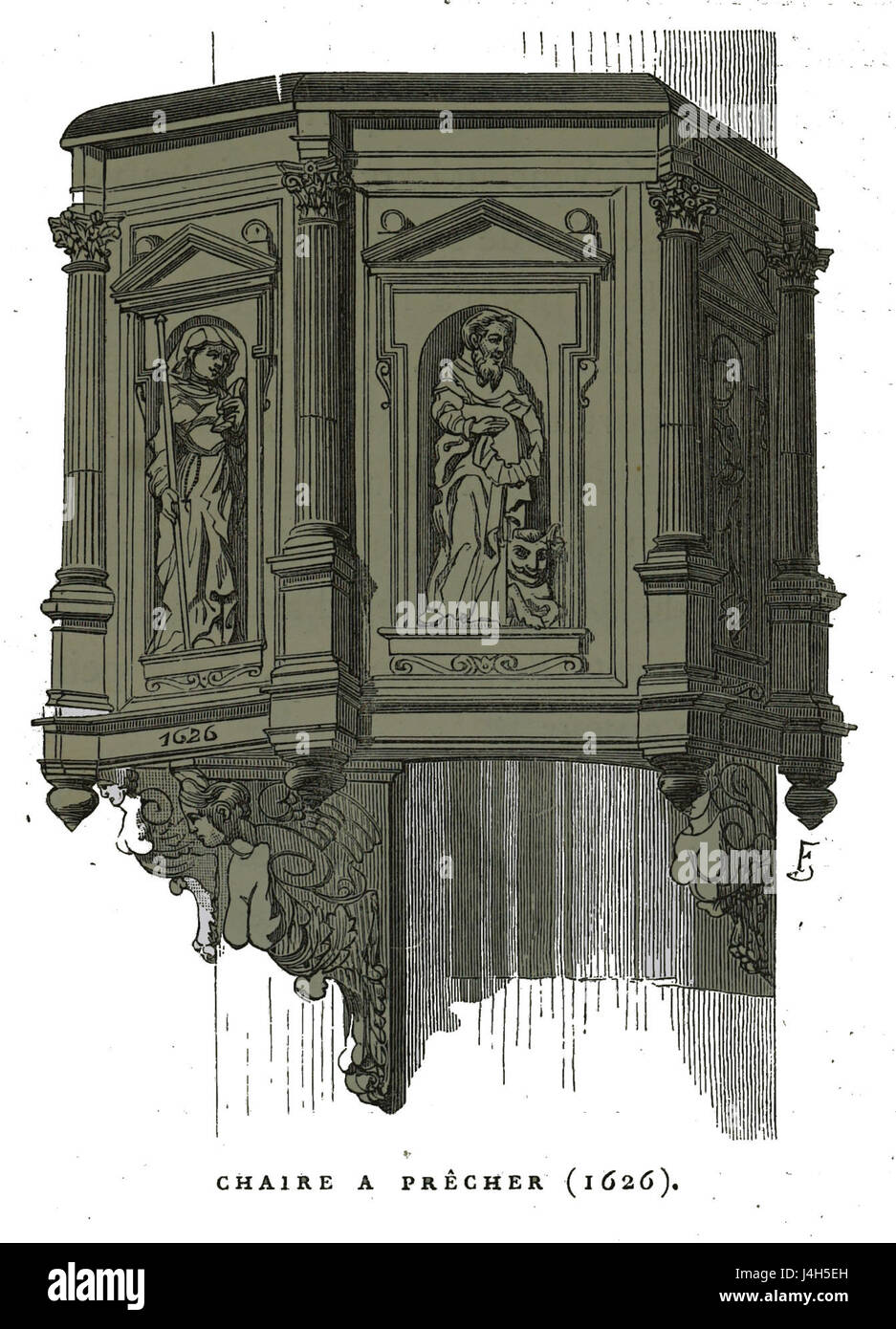 This piece represents the Chaire Fichot from Sainte-Savine, France. The object is part of French religious history and showcases a significant artifact used in ecclesiastical settings. Stock Photo