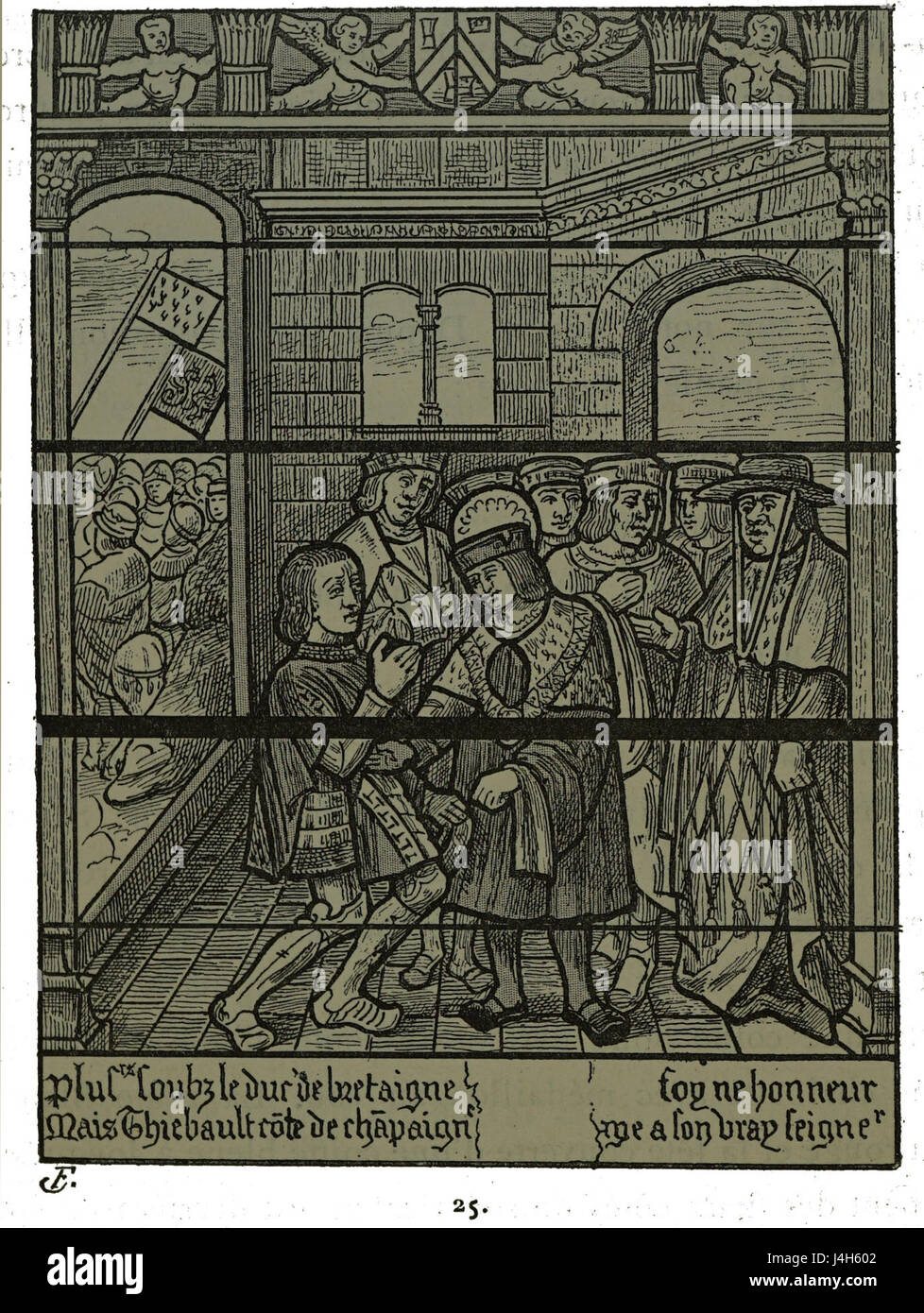 A historical reference to the Sainte Madeleine Liboron Mauroy, associated with the Duke of Champagne. This event likely involves a feudal or noble submission during medieval times in France. Stock Photo
