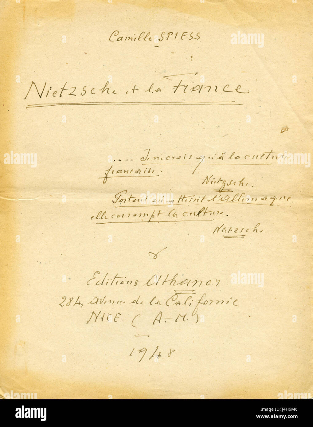 Spiess   Nietzsche et la France Stock Photo