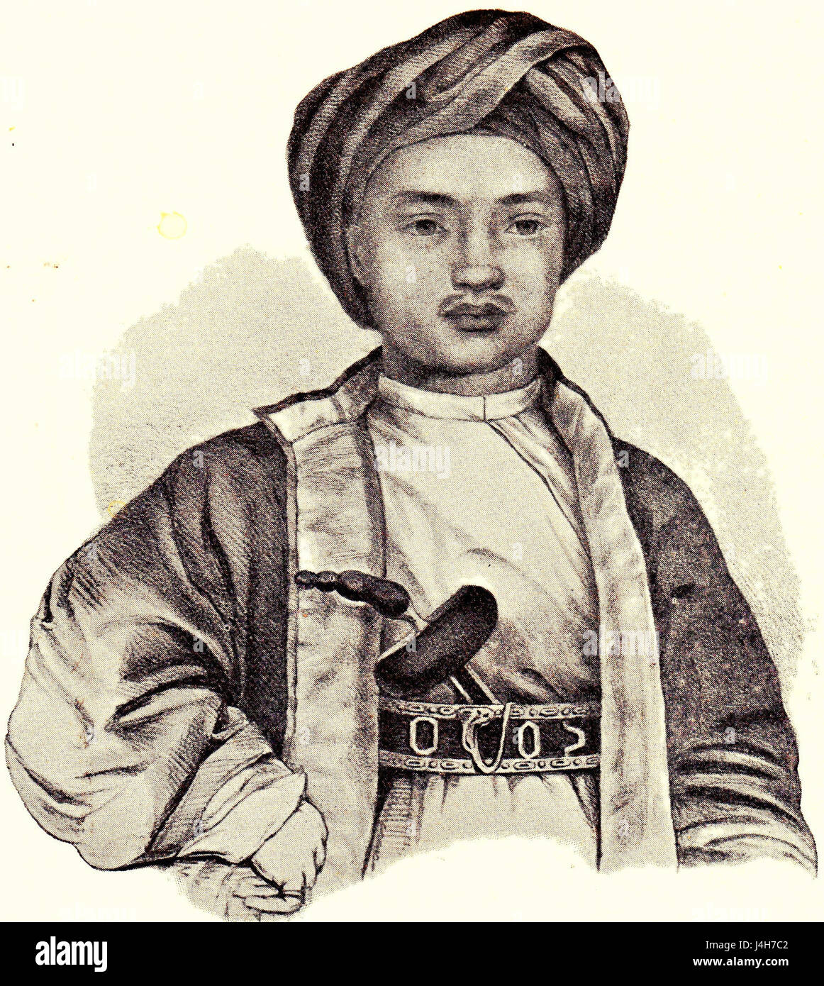 Sentot was a prominent military leader in the early 19th century, recognized for his role as the commander of the rebel forces in the Dutch East Indies during the Java War. He was an important figure in Indonesian resistance against colonial rule. Stock Photo