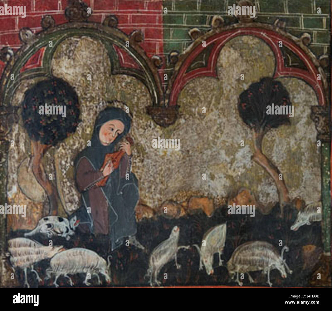 This artwork portrays Saint Millan, depicted playing a citole, while ...