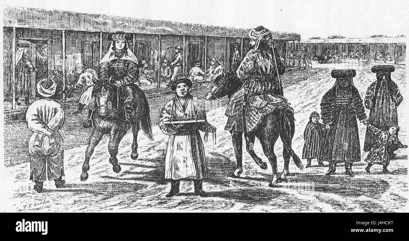 Street scene in Yarkand in the 1870s Stock Photo