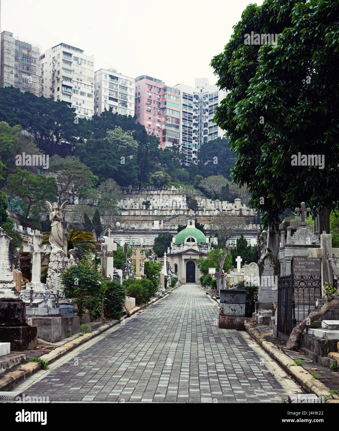 fog morning in the old Hong Kong Cemetery Stock Photo