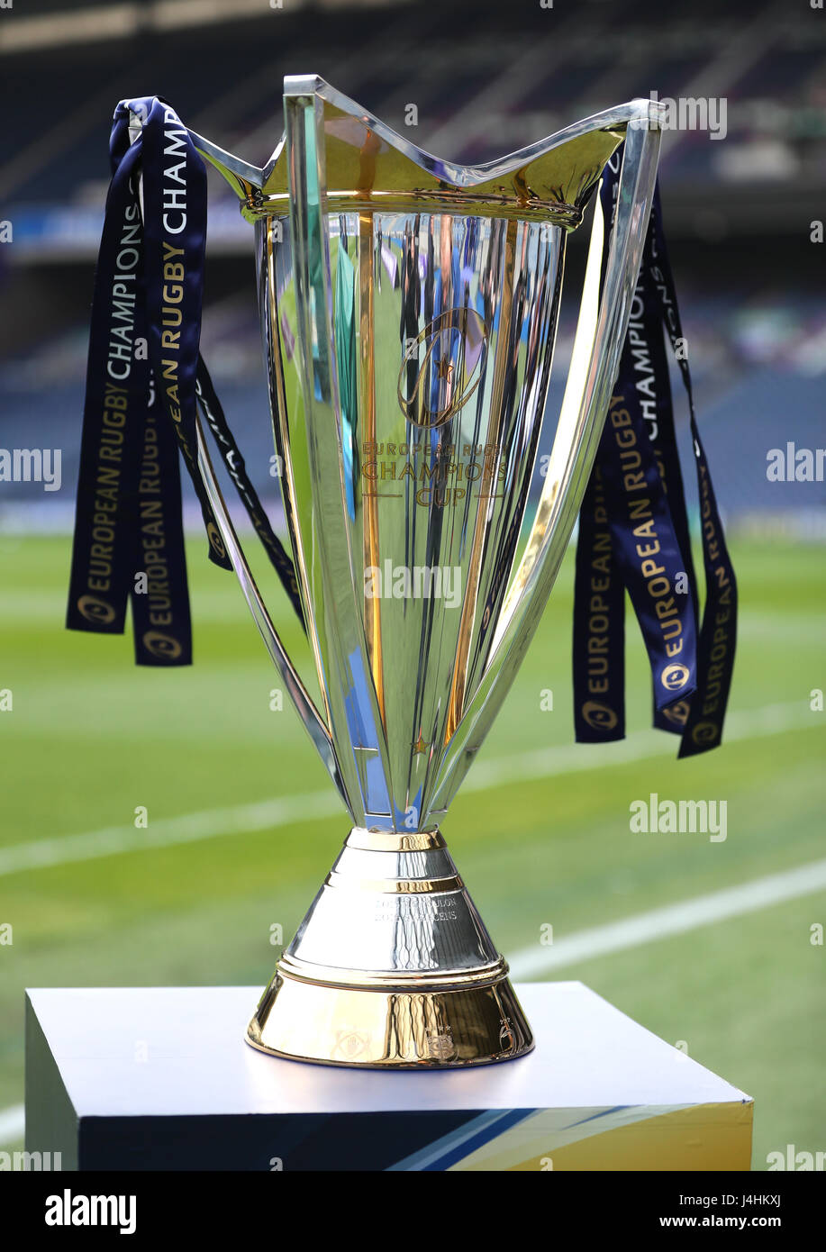 Champions Cup Trophy on display during the captain's run at BT Murrayfield, Edinburgh. Stock Photo