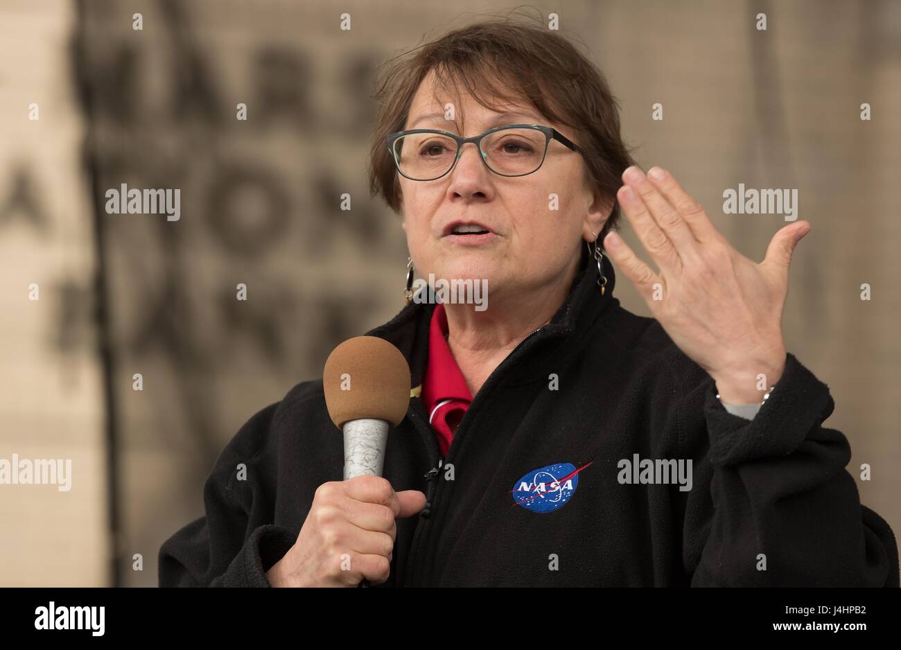 NASA Astrobiology Senior Scientist Mary Voytek speaks during the Mars New Year STEM celebration May 6, 2017 in Mars, Pennsylvania.     (photo by Bill Ingalls/NASA via Planetpix) Stock Photo