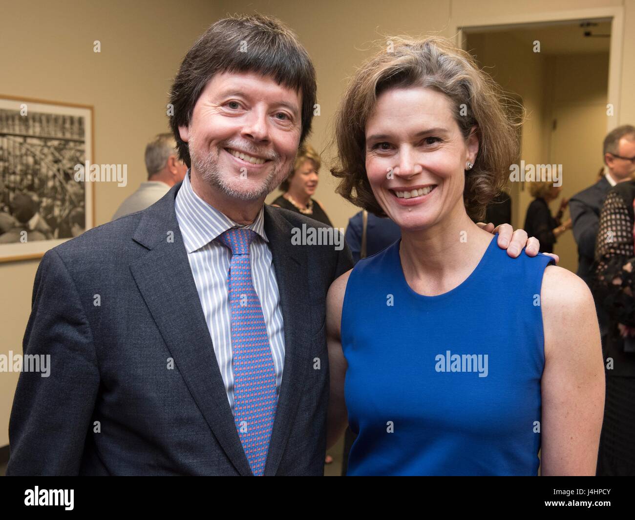 Documentary filmmaker Ken Burns and Bank of America Market President Nikki Graham pose for photos after a screening of the new PBS documentary The Vietnam War at the LBJ Presidential Library April 27, 2017 in Austin, Texas.     (photo by Jay Godwin/LBJ Presidential Library  via Planetpix) Stock Photo
