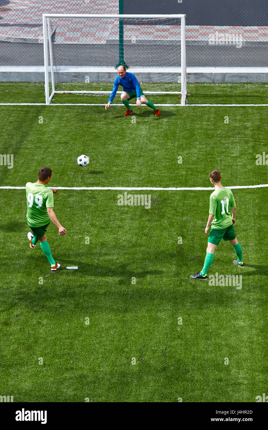 Soccer football goalkeeper making diving save Stock Photo Alamy