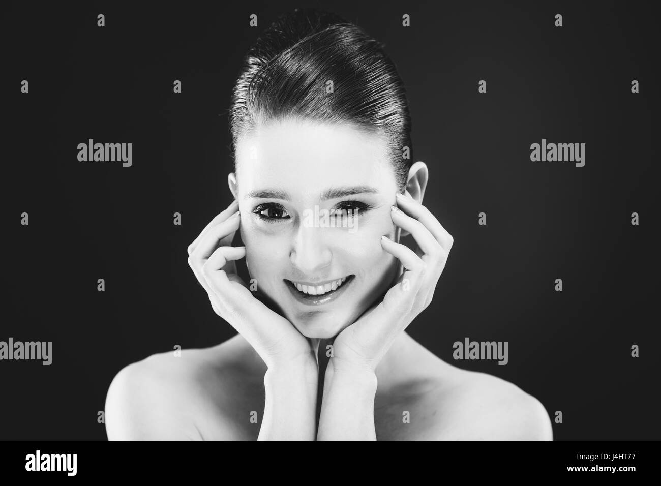 Beautiful woman smiling isolated Black and White Stock Photos & Images ...