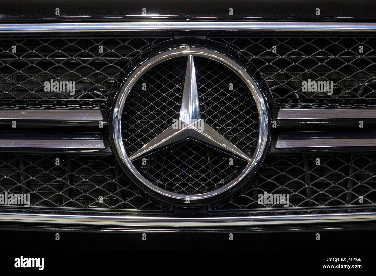 BELGRADE, SERBIA - MARCH 28, 2017: Detail of the Mercedes car. Company became known as Daimler-Benz AG, later Mercedes-Benz using its trade name. Stock Photo