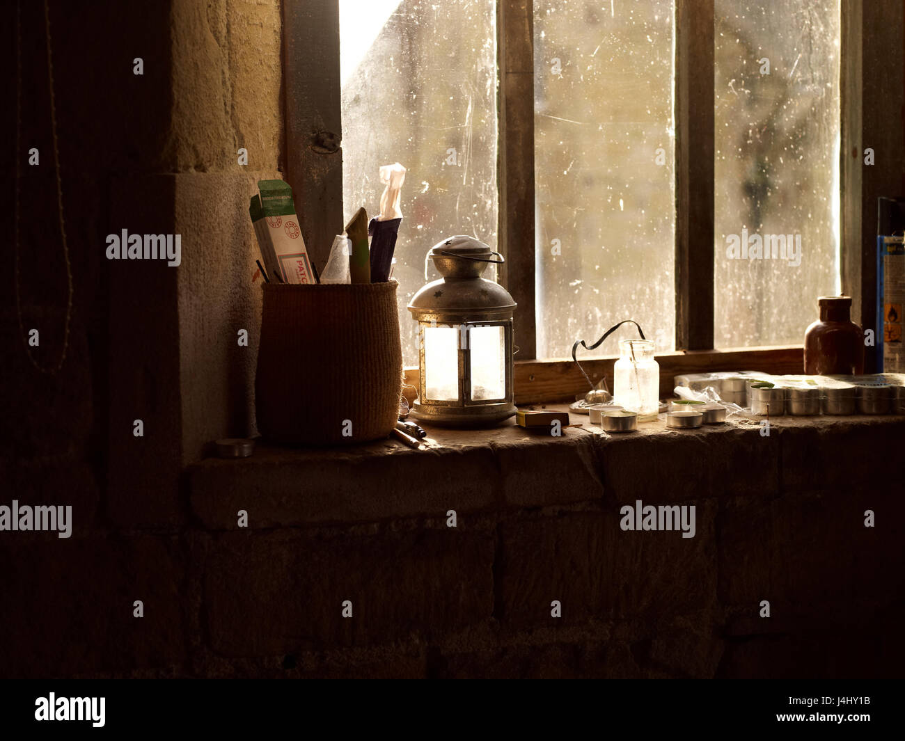 lantern in a window Stock Photo Alamy