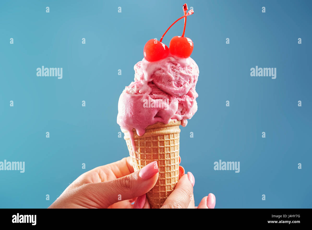 Melted Amarena Ice Cream Cone Stock Photo Alamy