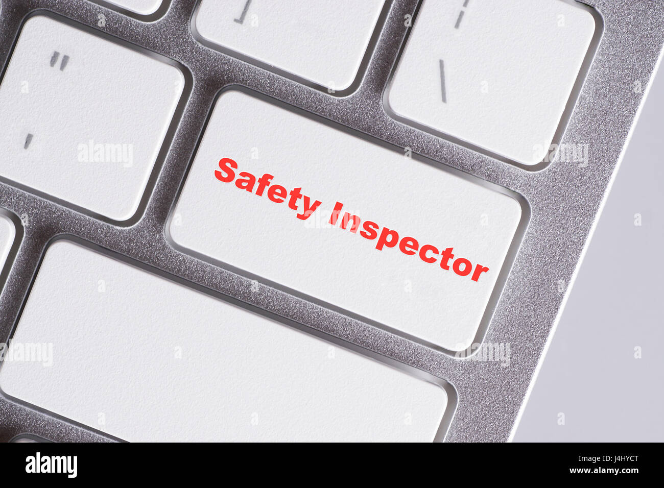 'Safety inspector' red words on white keyboard - online, education and business concept Stock Photo