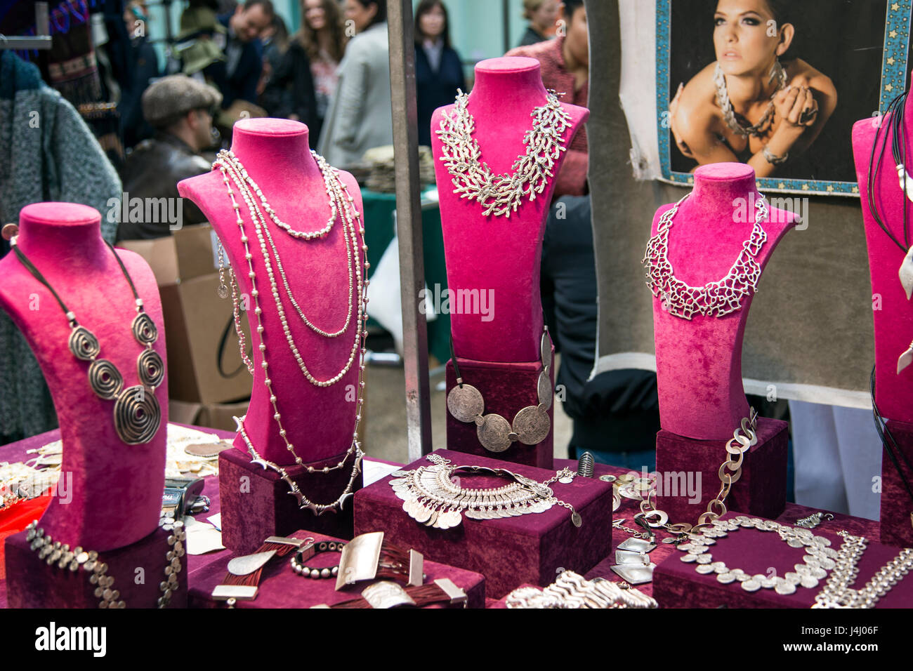 Jewellery stall at Spitalfields Market, London, UK Stock Photo
