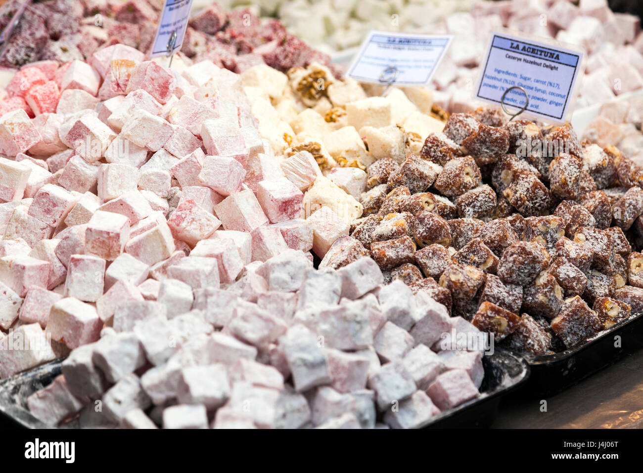 Turkish delight confectionery at Spitalfields Market, London, UK Stock Photo
