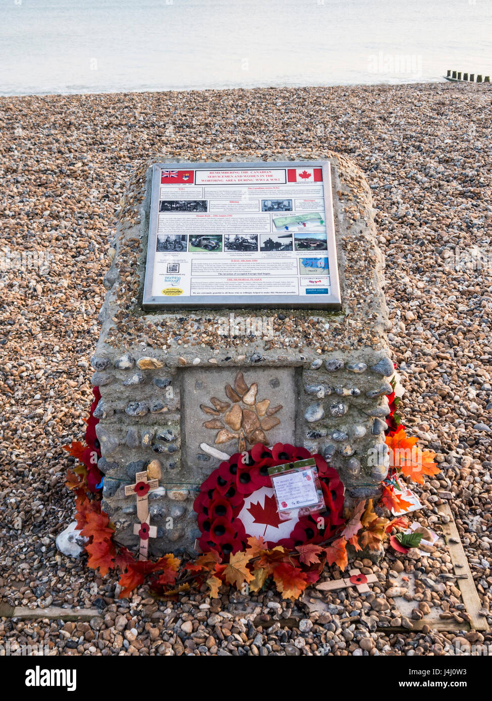 Canadian War Memorial, Worthing seafront, Worthing, West Sussex, UK. Stock Photo
