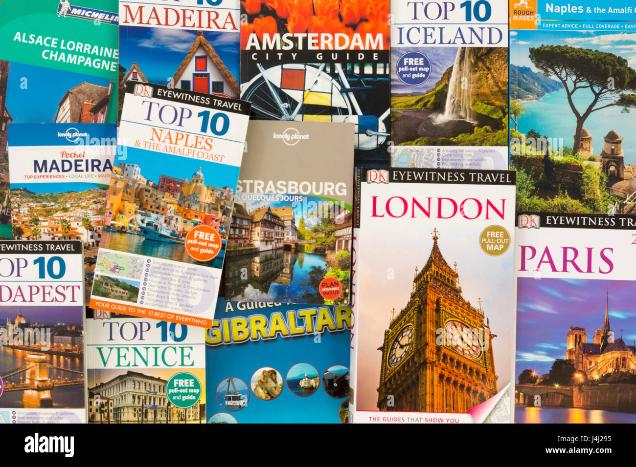 A selection of European travel books Stock Photo