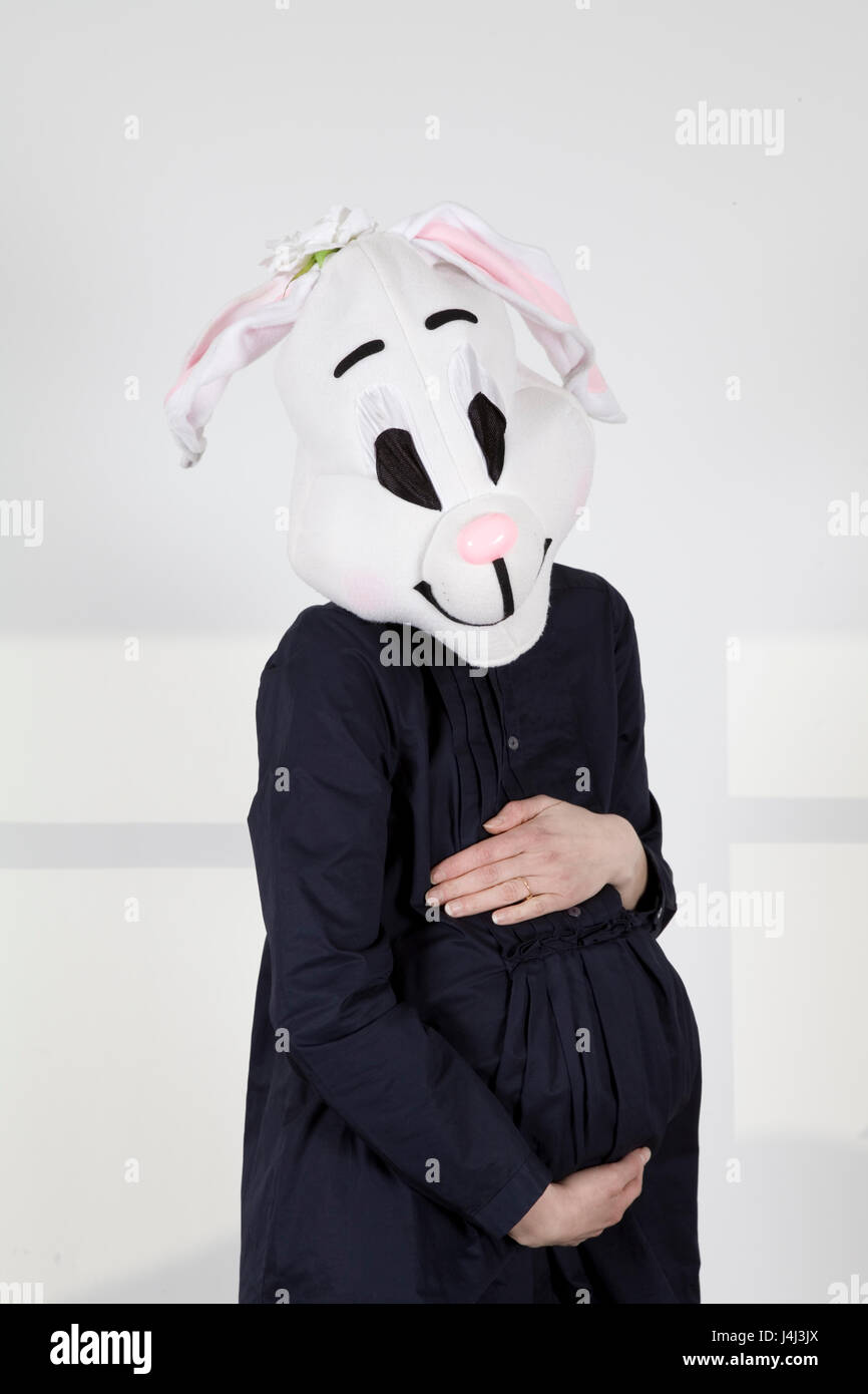 expectant mother rabbit touching and looking at her belly Stock Photo ...