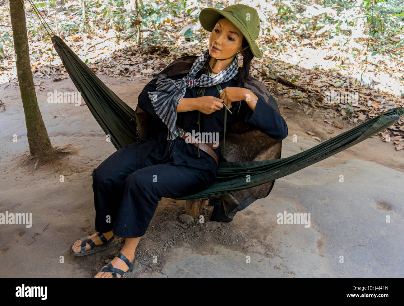Model of female Vietcong freedom fighter at Cu Chi Tunnels Saigon Vietnam Stock Photo