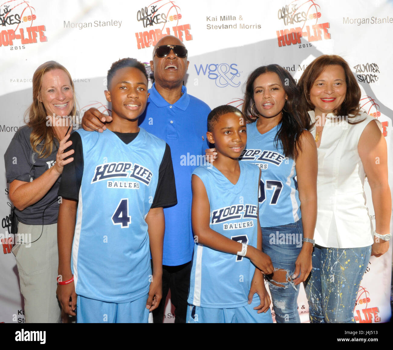 (LR in Blue) Kailand Morris, Stevland Morris aka Stevie Wonder, Mandla