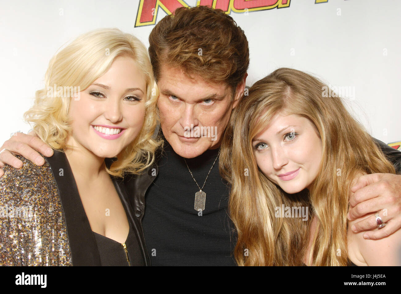 David Hasselhoff (C) and his daughters Hayley Hasselhoff and Taylor Hasselhoff arrive at KIIS FM's Wango Tango 2010 red carpet at the Staples Center on May 15, 2010 in Los Angeles, California. Stock Photo