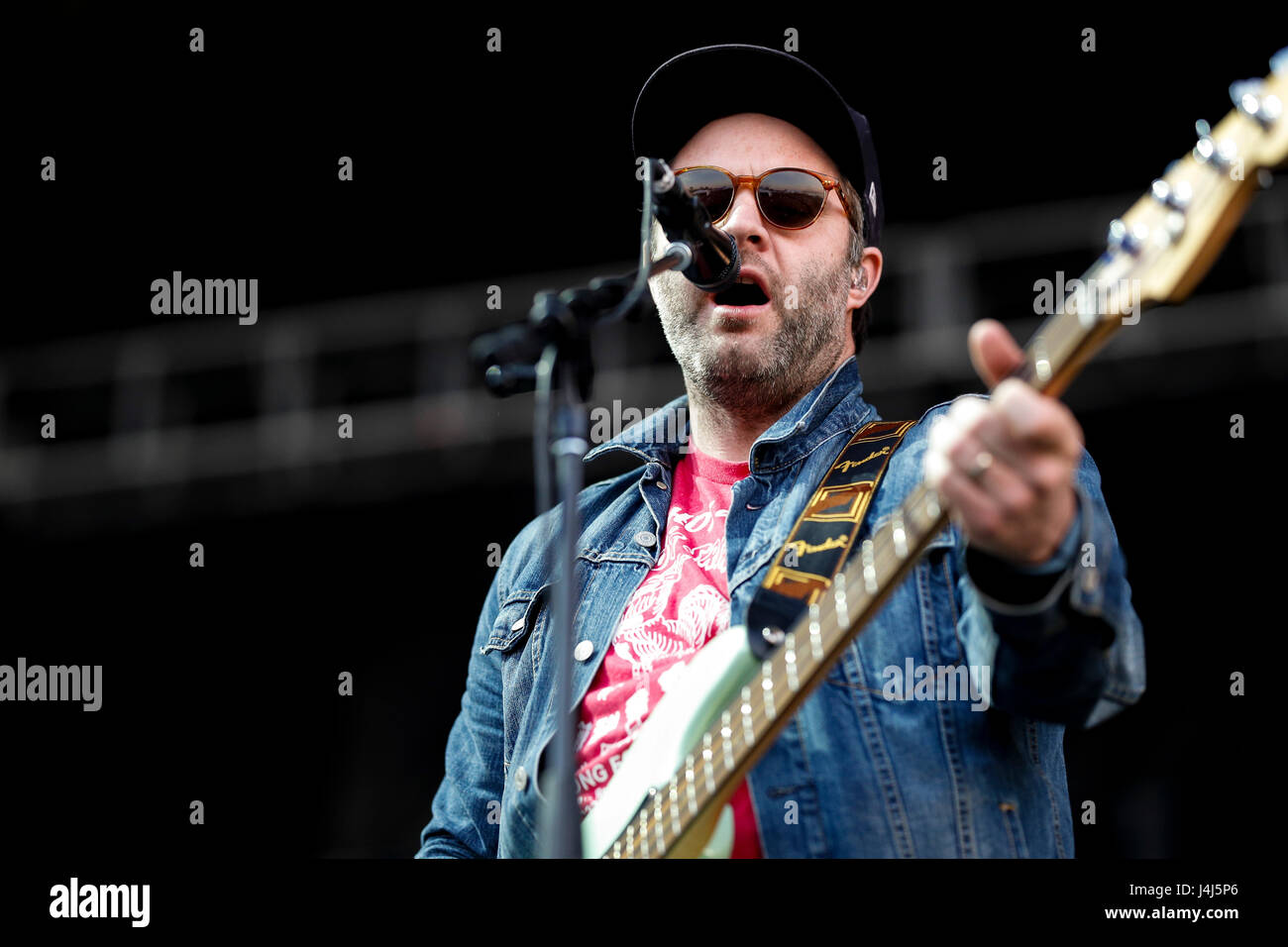 Darryl James, bass player of the Strumbellas performs at the 2017 Beale Street Music Festival at Tom Lee Park in Memphis, Tenn. on May 5, 2017. Stock Photo