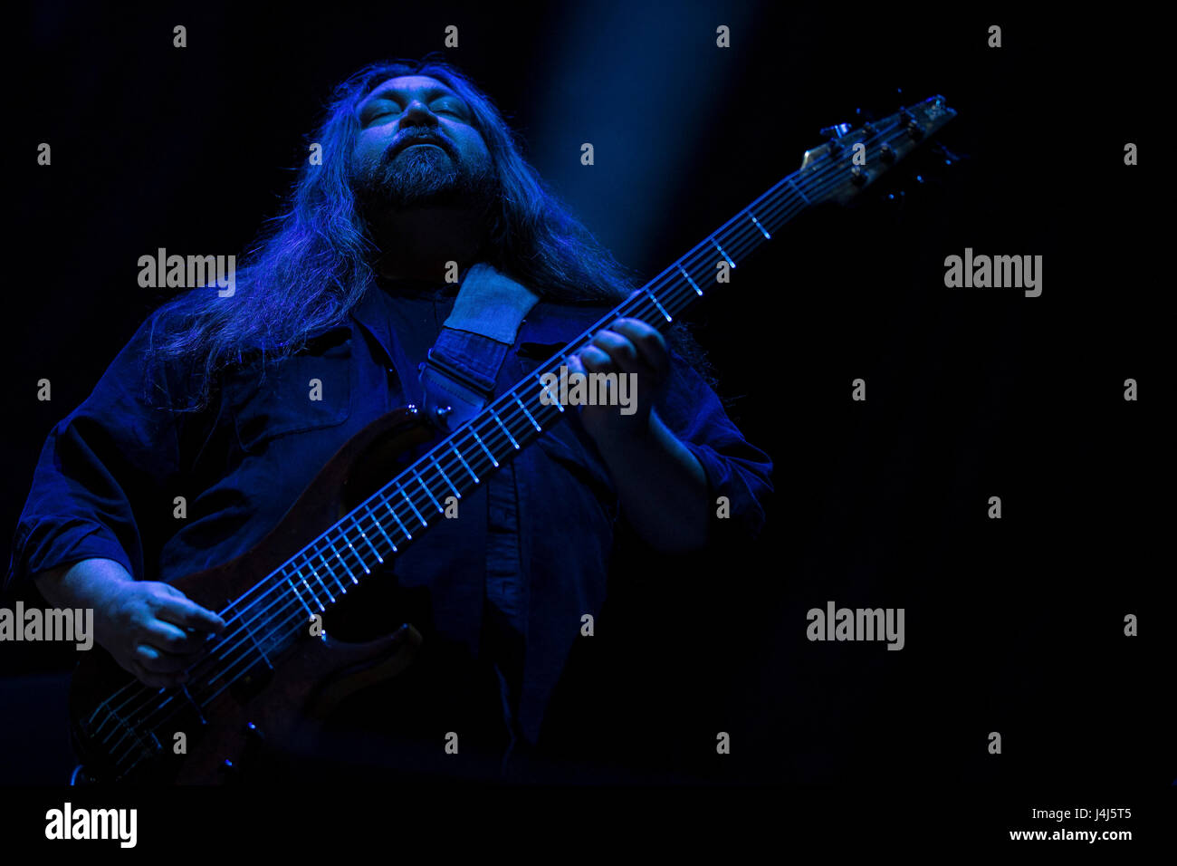 Dave Schools, bass player of Widespread Panic performs at the 2017 Beale Street Music Festival at Tom Lee Park in Memphis, Tenn. on May 5, 2017. Stock Photo