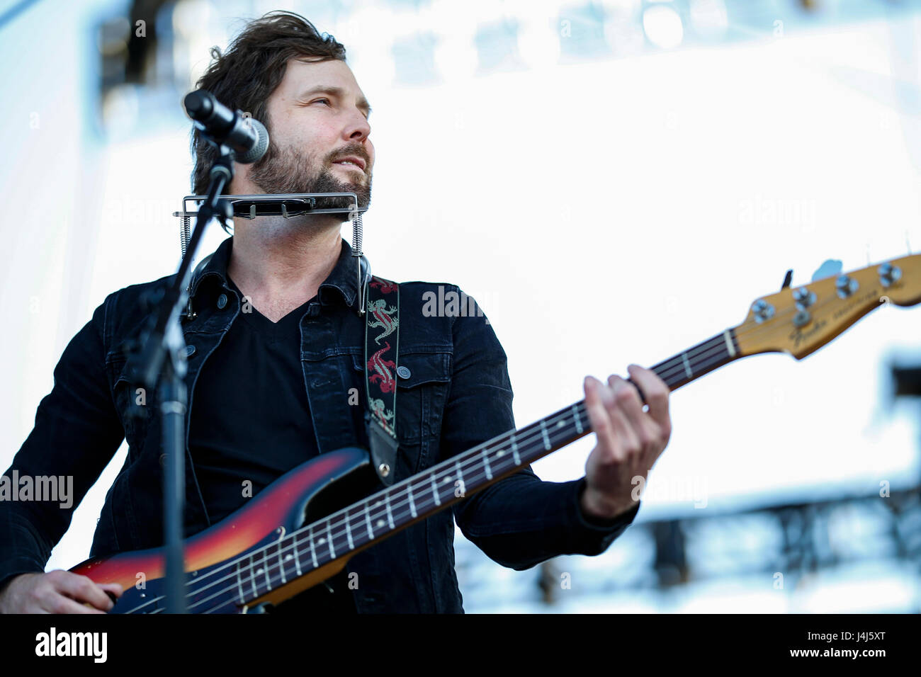 Alex Stiff, bass player of The Record Company performs at the 2017 Beale Street Music Festival at Tom Lee Park in Memphis, Tenn. on May 5, 2017. Stock Photo