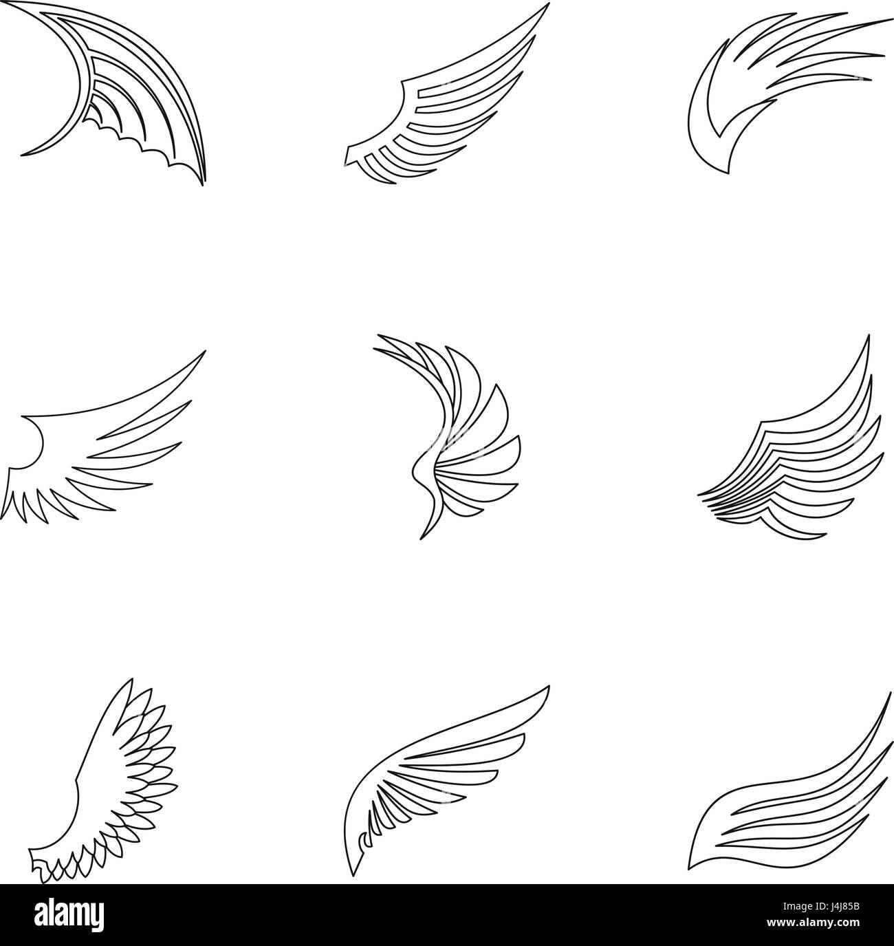 Feather wings icons set, outline style Stock Vector Image & Art - Alamy