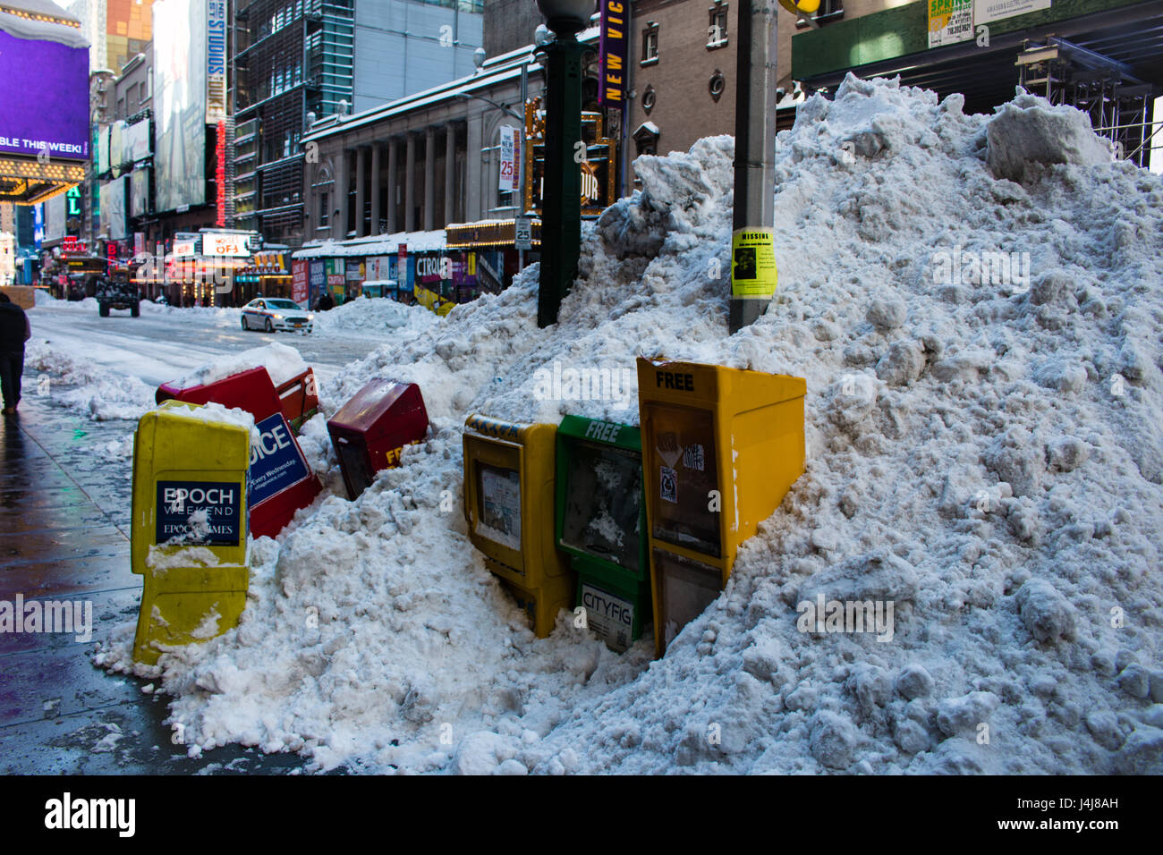 Snow build up on the new york street Stock Photo
