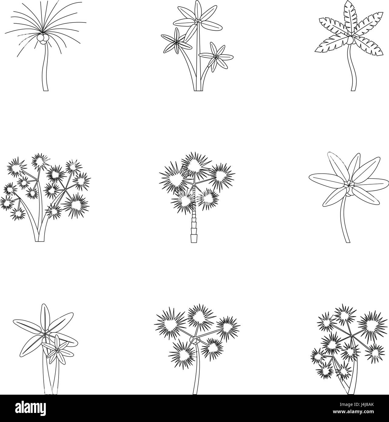 Different palm icons set, outline style Stock Vector